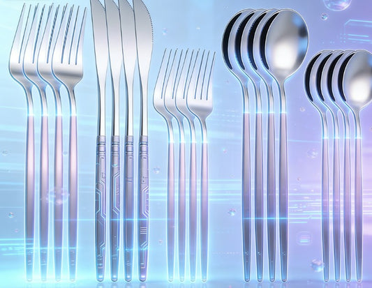 20PCS Pink & Silver Portuguese Cutlery Set - Minimalist Matte Handle Stainless Steel Silverware for 4 - High-End Restaurant Quality Tableware Set