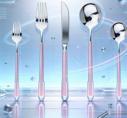 20PCS Pink & Silver Portuguese Cutlery Set - Minimalist Matte Handle Stainless Steel Silverware for 4 - High-End Restaurant Quality Tableware Set