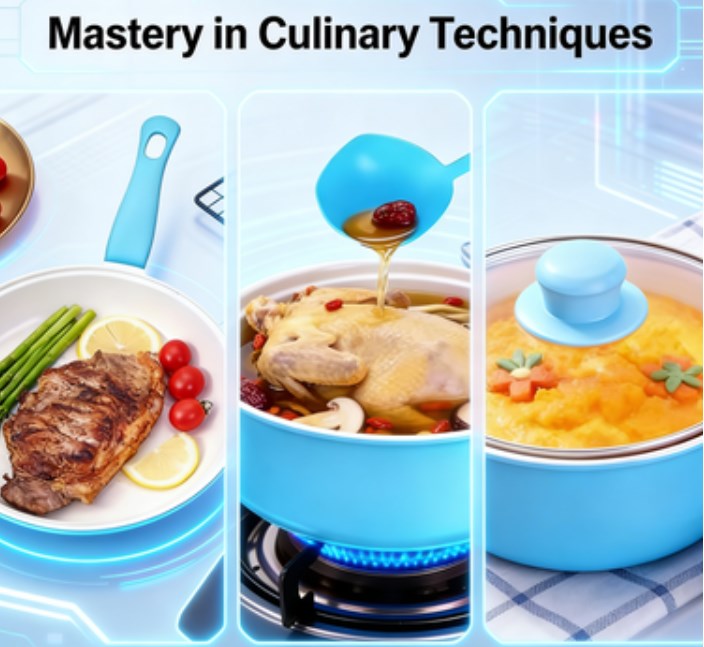 Complete 12PCS Kitchen Cookware Essentials - Non-Stick Maifan Stone Pan Set with Milk Pot & Skillet, Professional Boiling, Sauteing & Frying Cooking Set