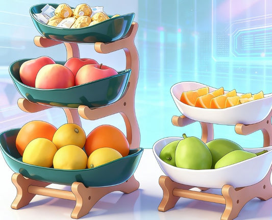 Creative Modern 2/3 Tier Fruit Basket - Aesthetic Plastic Serving Stand for Cakes, Snacks & Sweets - Decorative Tiered Tray for Coffee Table & Wedding