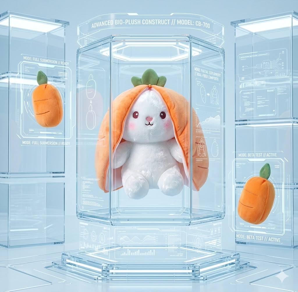 Creative Reversible Bunny Plush Toy – Soft Strawberry & Carrot Hideaway Rabbit Stuffed Animal, Unique Nursery Decor & Cuddly Birthday Gift