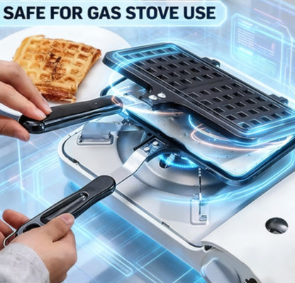 Easy-to-Use Stovetop Belgium Waffle Maker - Non-Stick Aluminum Baking Mold for Waffles - Manual Square Waffle Griddle with Even Heat Distribution