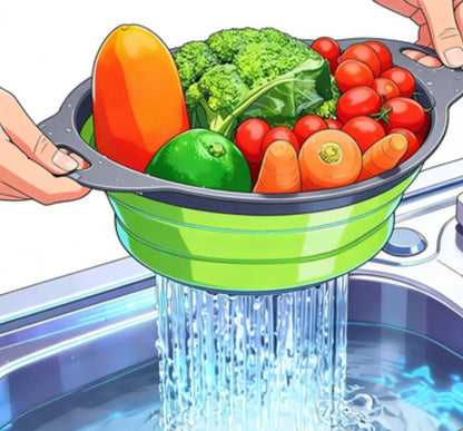 Foldable Silicone Colander 2-Pack - Collapsible Kitchen Strainer & Fruit Vegetable Wash Basket, Space-Saving Kitchen Gadgets for Small Kitchens & RVs