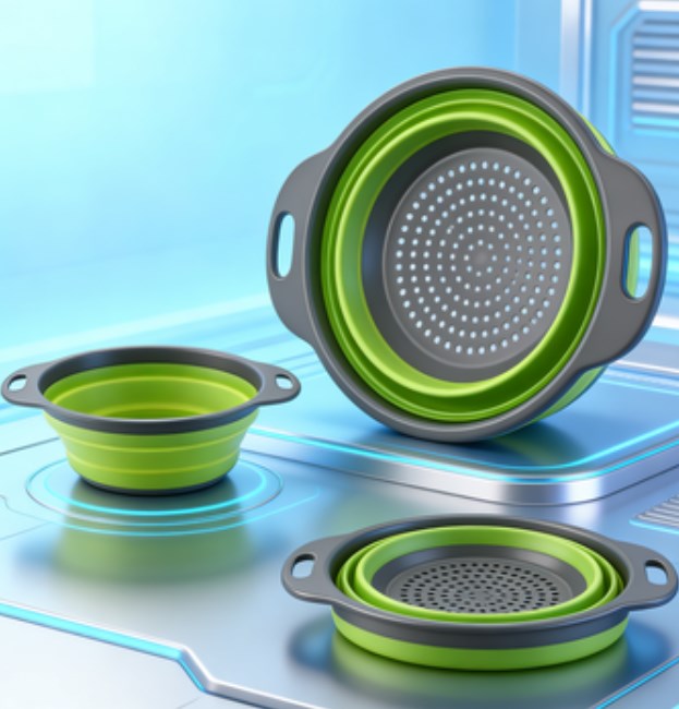 Foldable Silicone Colander 2-Pack - Collapsible Kitchen Strainer & Fruit Vegetable Wash Basket, Space-Saving Kitchen Gadgets for Small Kitchens & RVs
