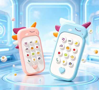 Kids Baby Phone Toy with Music & Sound, Simulation Cell Phone with Teether, Early Educational Sensory Toy for Infants Toddlers, Sleep-Friendly Learning Toy & Gift for Boys Girls