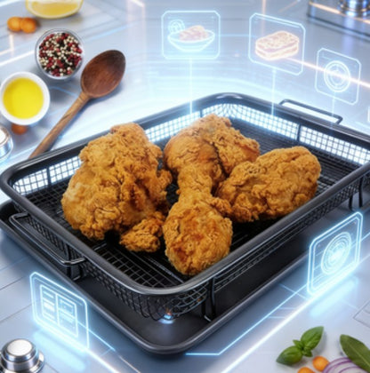Non-Stick Oven Crisper Tray Set - 360° Air Circulation Mesh Baking Dish - Professional Oil-Free Frying Basket for Crispy Chips & Roast Meat