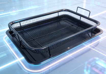 Non-Stick Oven Crisper Tray Set - 360° Air Circulation Mesh Baking Dish - Professional Oil-Free Frying Basket for Crispy Chips & Roast Meat