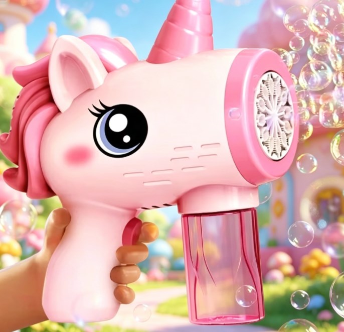 Unicorn Bubble Gun, Automatic Bubble Machine with LED Lights, Kids Electric Soap Blower for Summer Outdoor Parties, Birthday Gifts for Boys & Girls